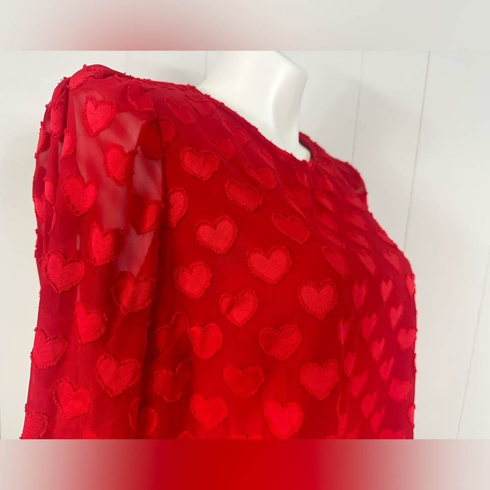 NEW Cato Red Sheer Embroidered Hearts Lace Tunic Top Sz 14/16W St Valentines Day - Picture 5 of 13